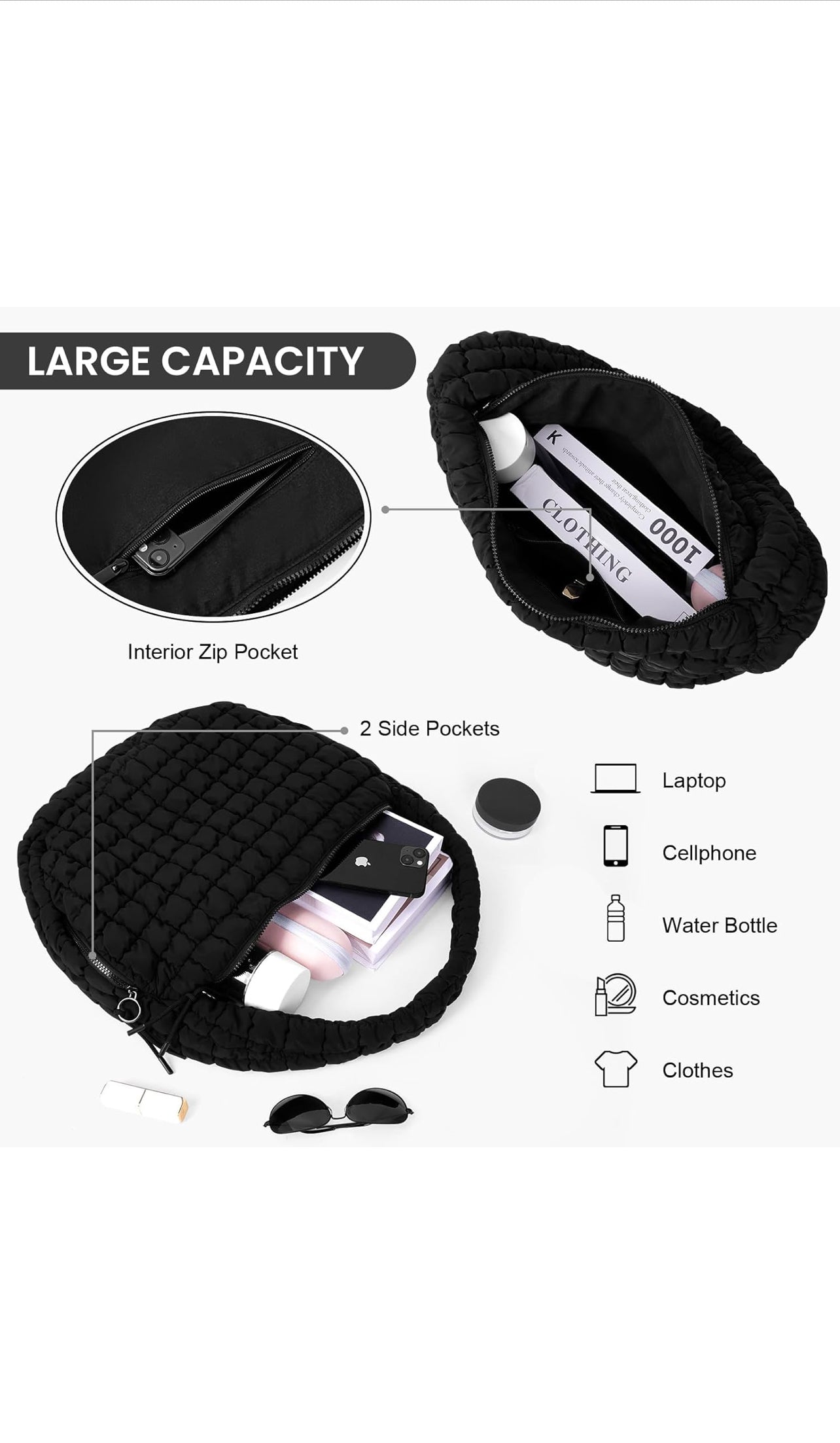 Puffer Bag Quilted Hobo Bag