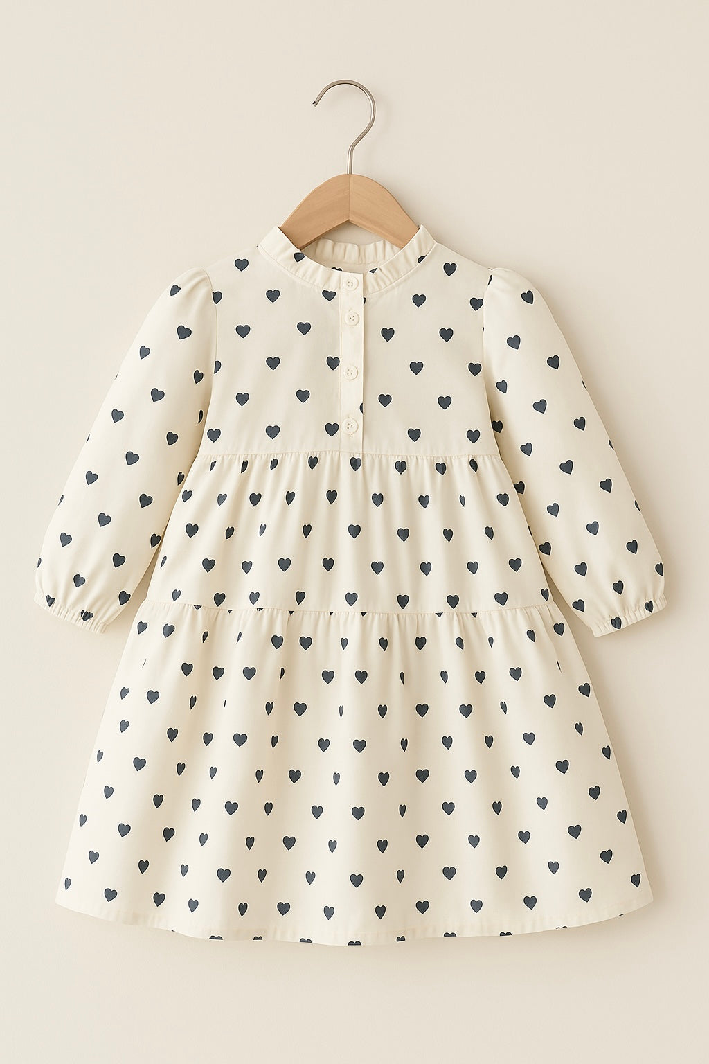 Heart Allover Pattern Print Frill Collar