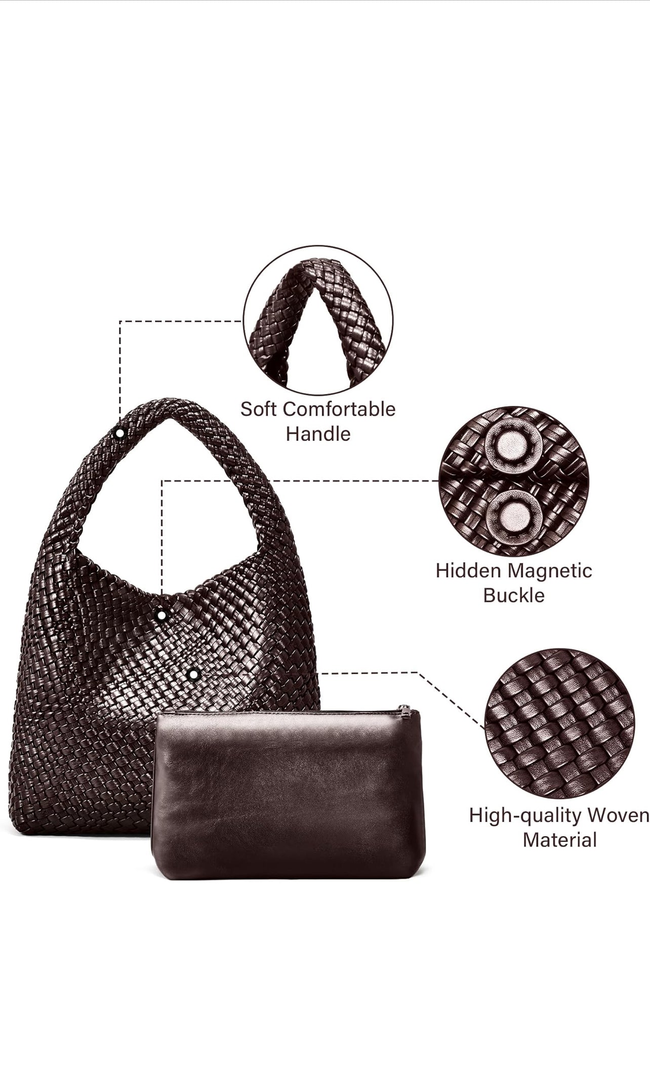 Woven Leather Tote Bag With Pouch