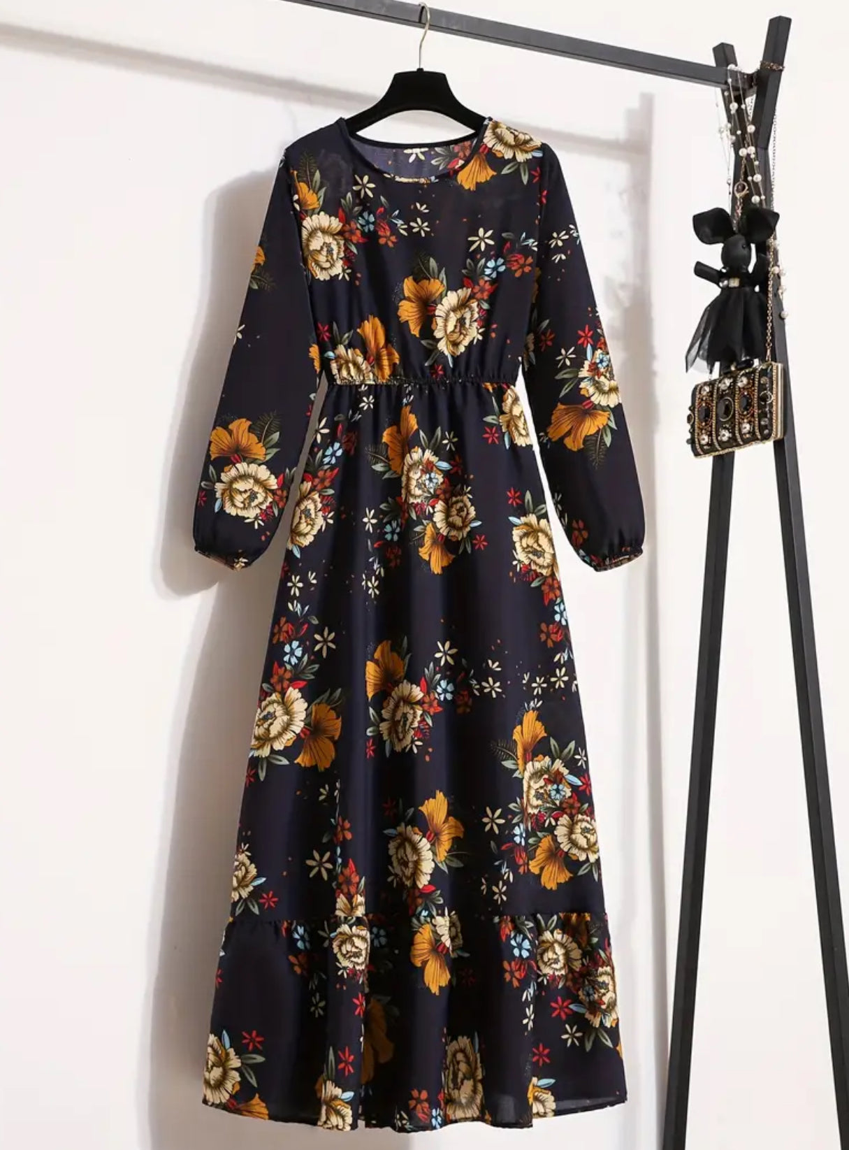 Floral Print A-Line With Puff Sleeves